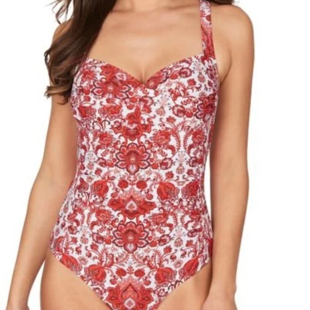 Nip Tuck Red Paisley Joanne One-Piece Size 4
